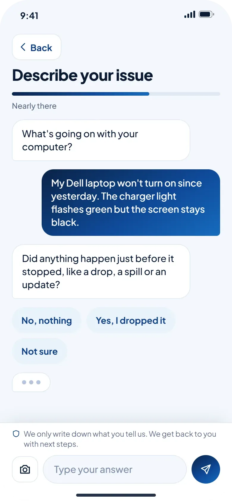 App screen: Describe it