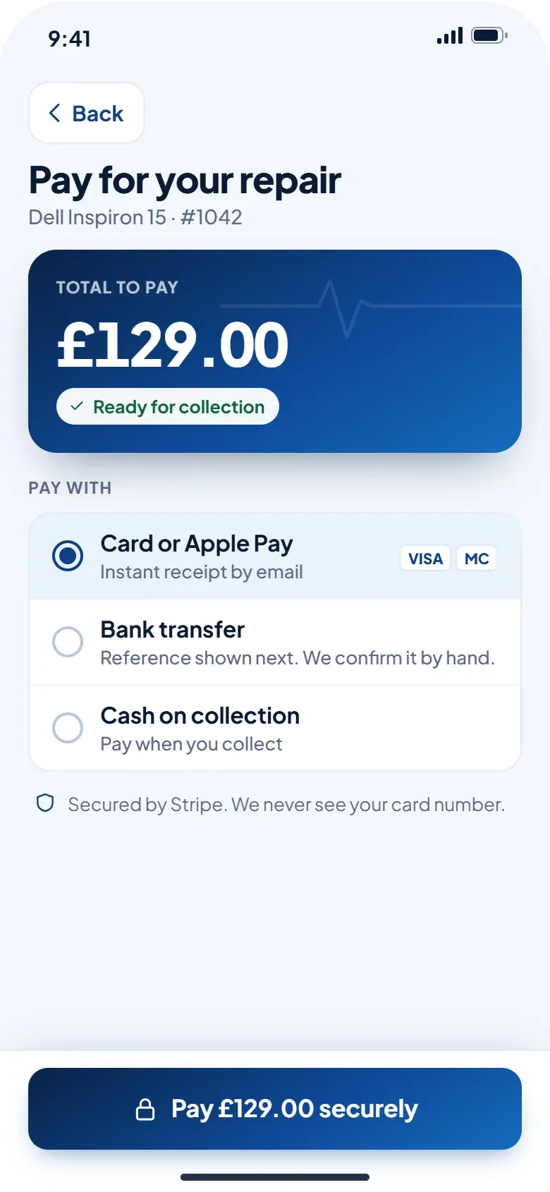 App screen: Pay securely